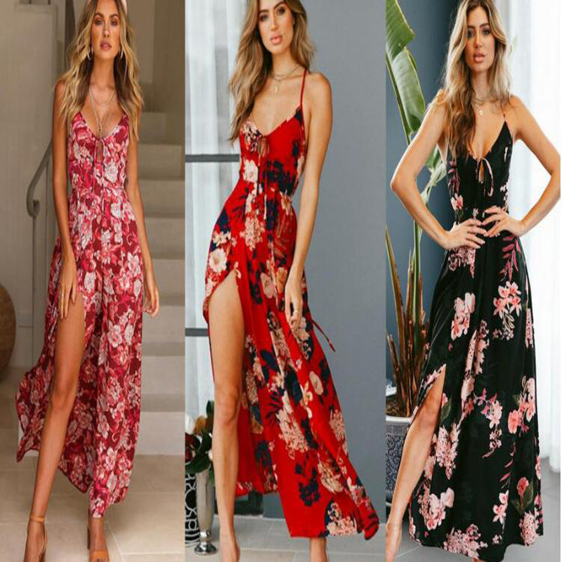 Spring Summer Printed Large Swing Maxi Dress
