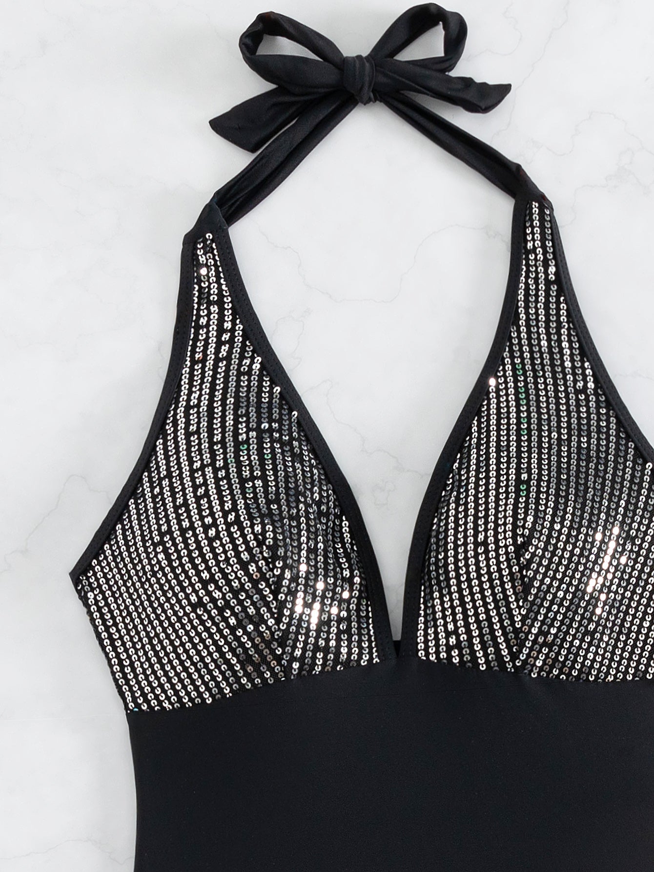 One Piece Halter Sequined Backless Bikini