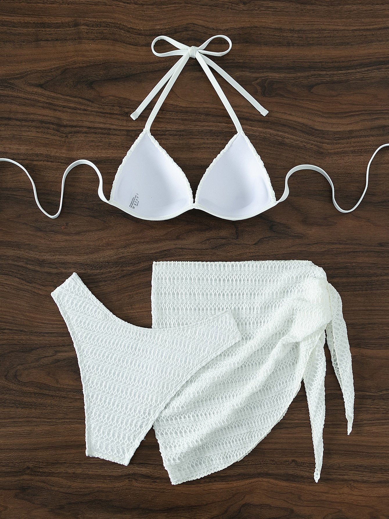 White Halter Three Piece Bikini Set