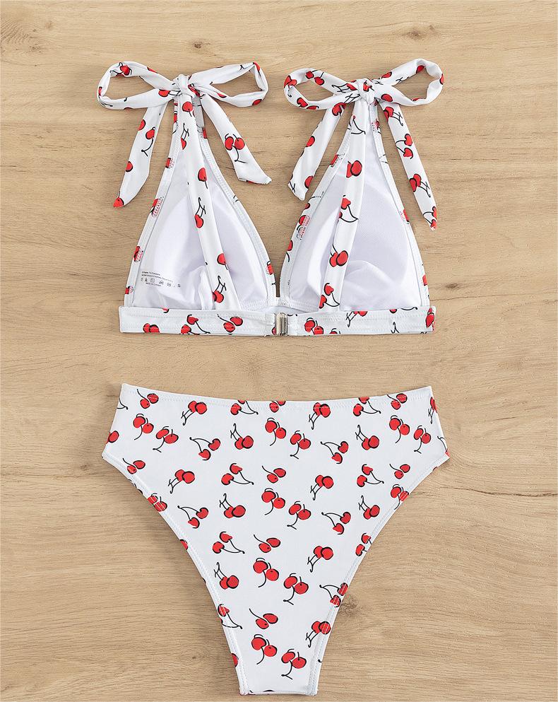 Fruit High Waist Bow Lace Up Swimsuit