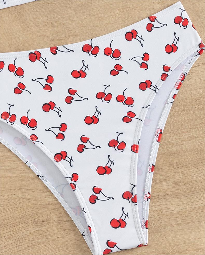 Fruit High Waist Bow Lace Up Swimsuit