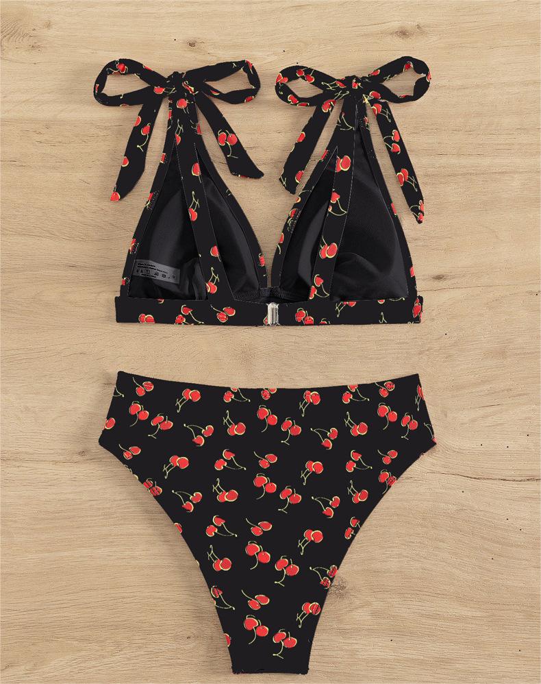 Fruit High Waist Bow Lace Up Swimsuit
