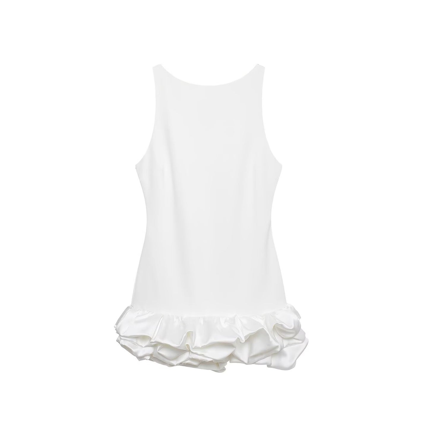 Women Solid Color Frilled Sleeveless Dress