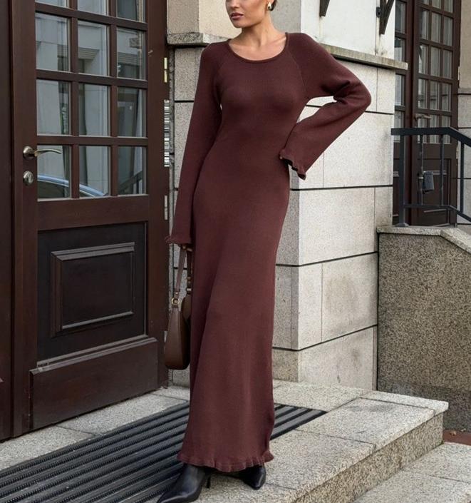 Crew Neck Slim Hip Knitwear Maxi Dress