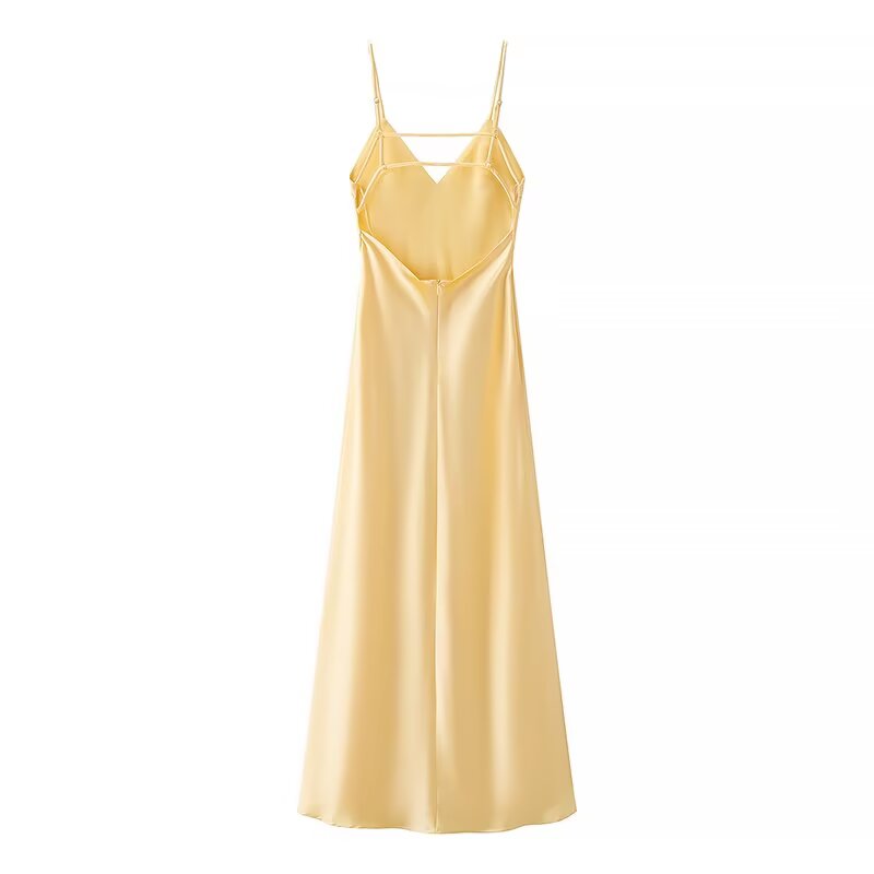 Silk Satin Texture Sleeveless Midi Dress