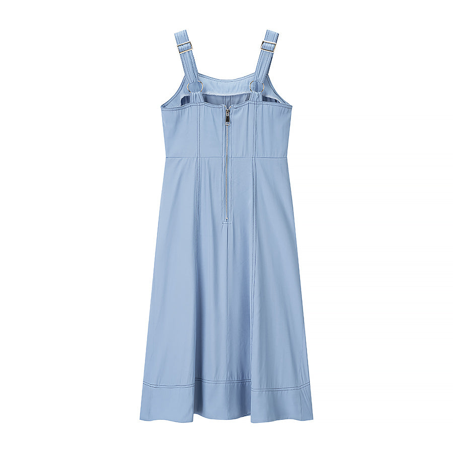 Sling Single Breasted Denim Mid Length Dress