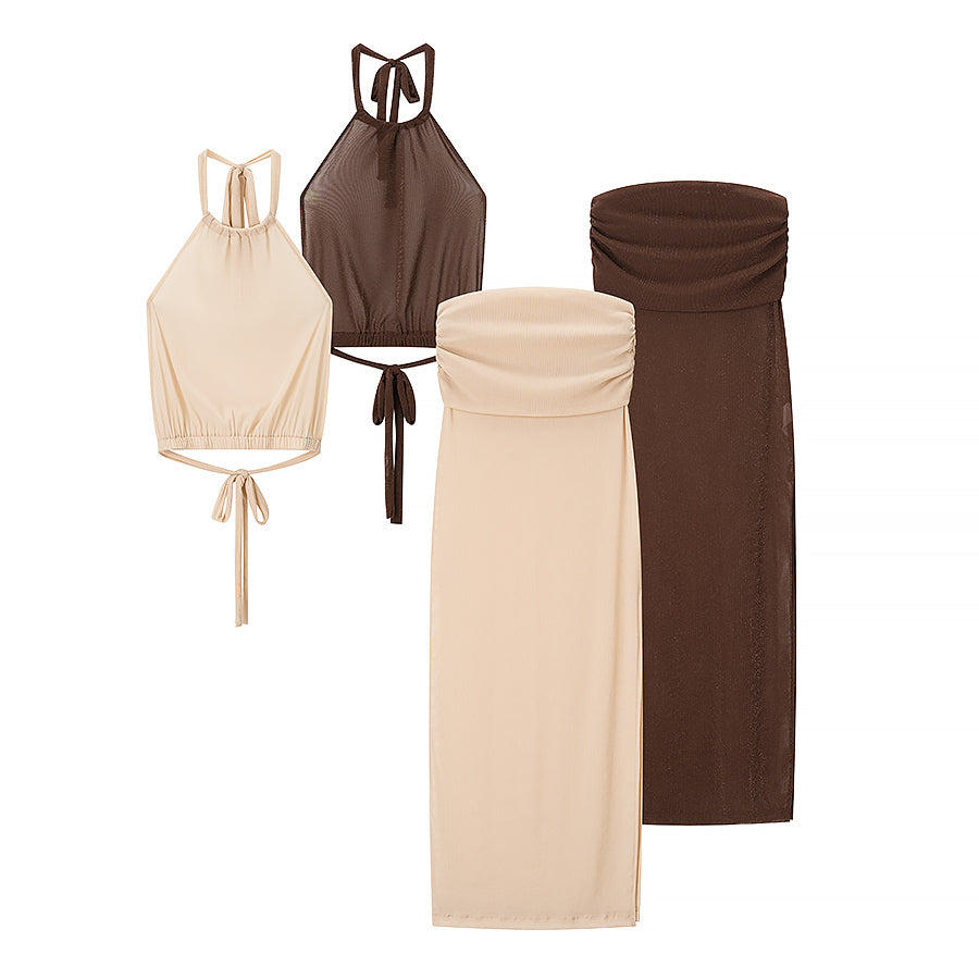 Women Clothing Western Sexy Cropped Vest Slim Fit Sheath Skirt Set