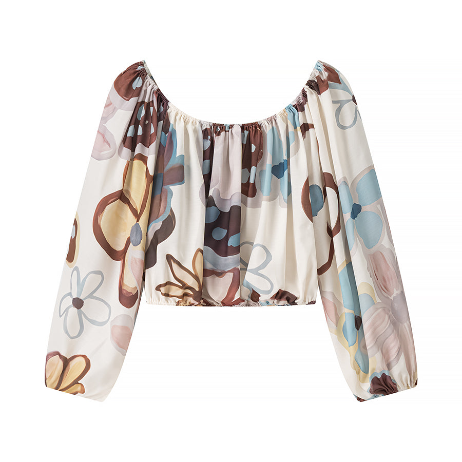 Casual Printing Long Sleeve Top Skirt Set