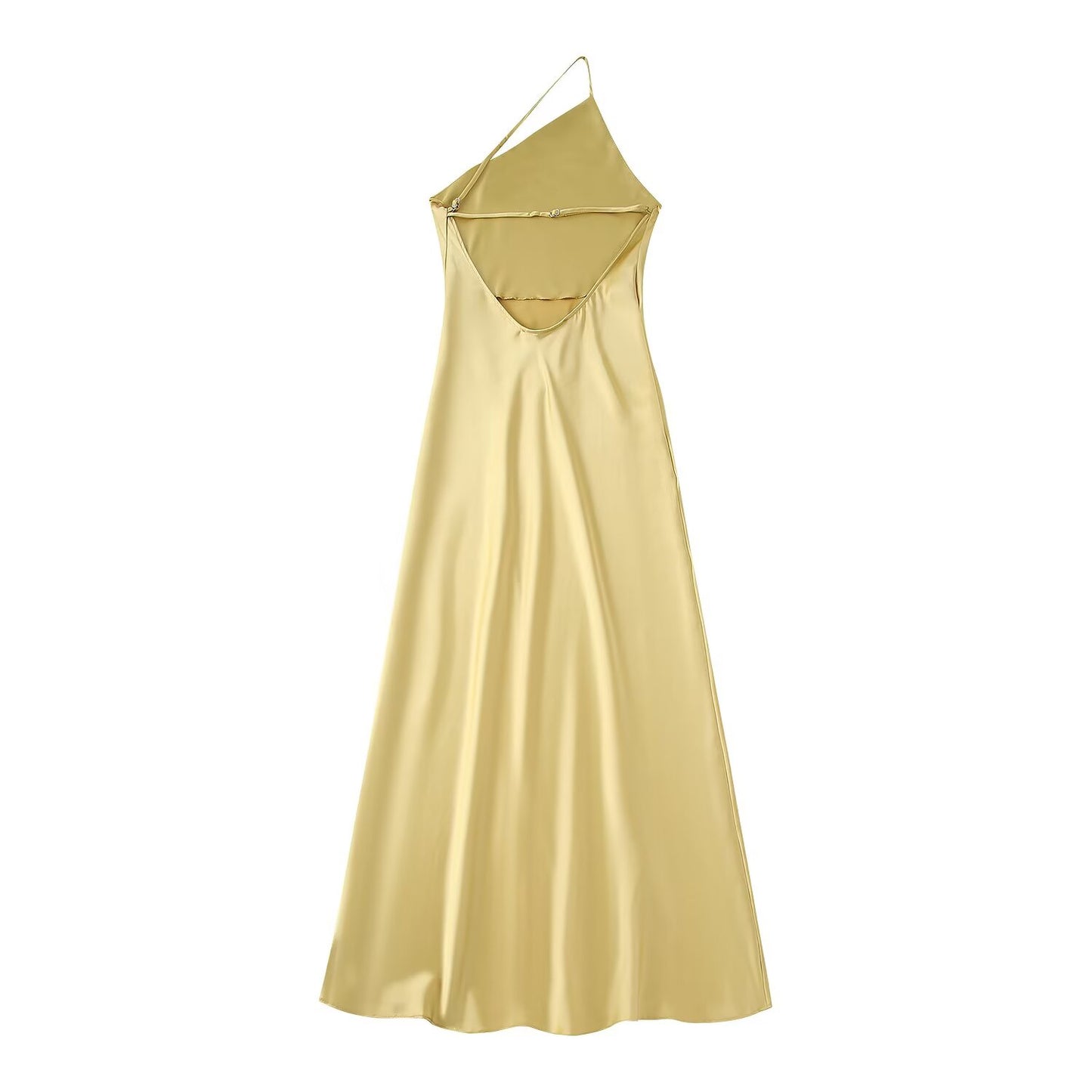 Yellow Asymmetric Silk Satin Texture Split Dress