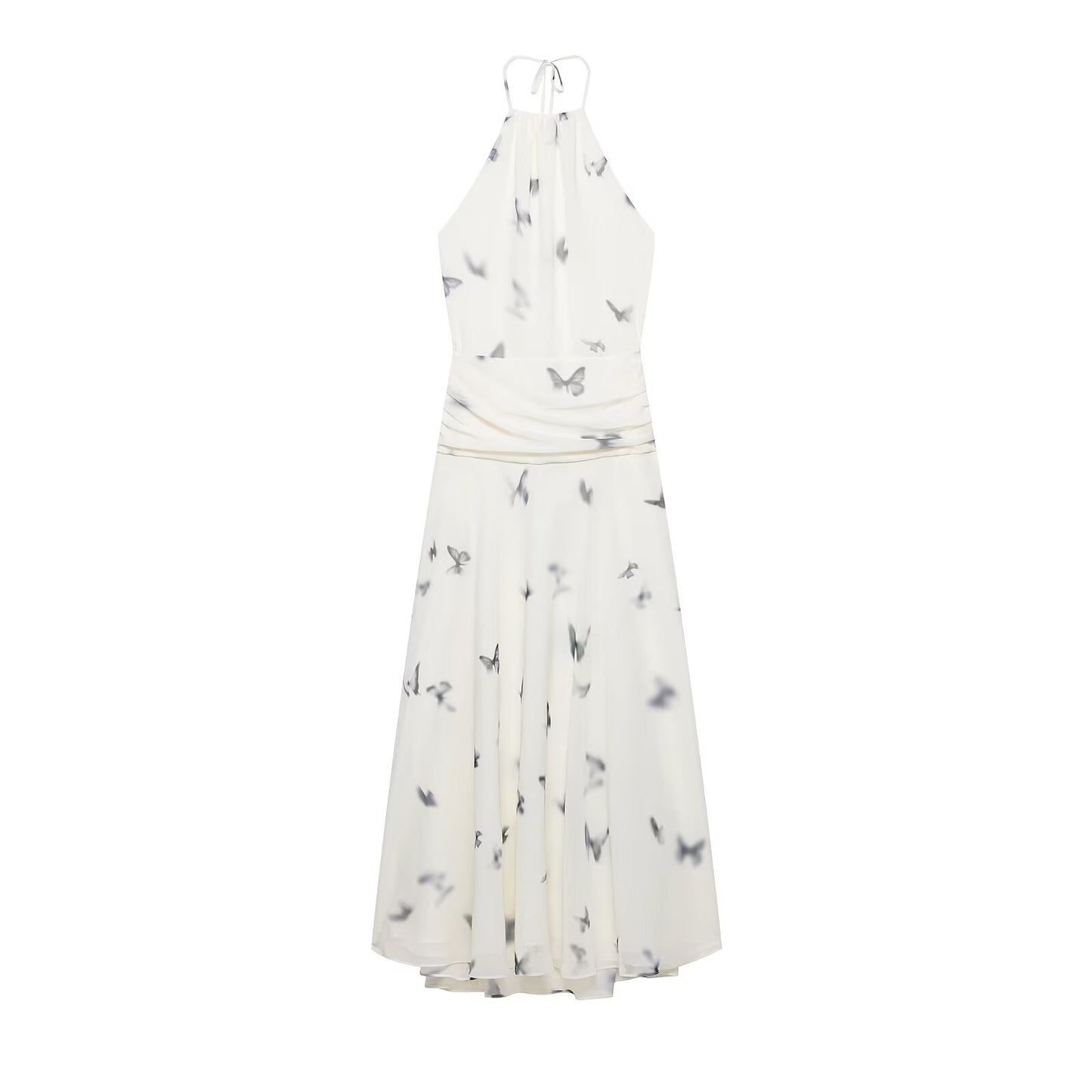 Printed Open Back Maxi Dress With Ties