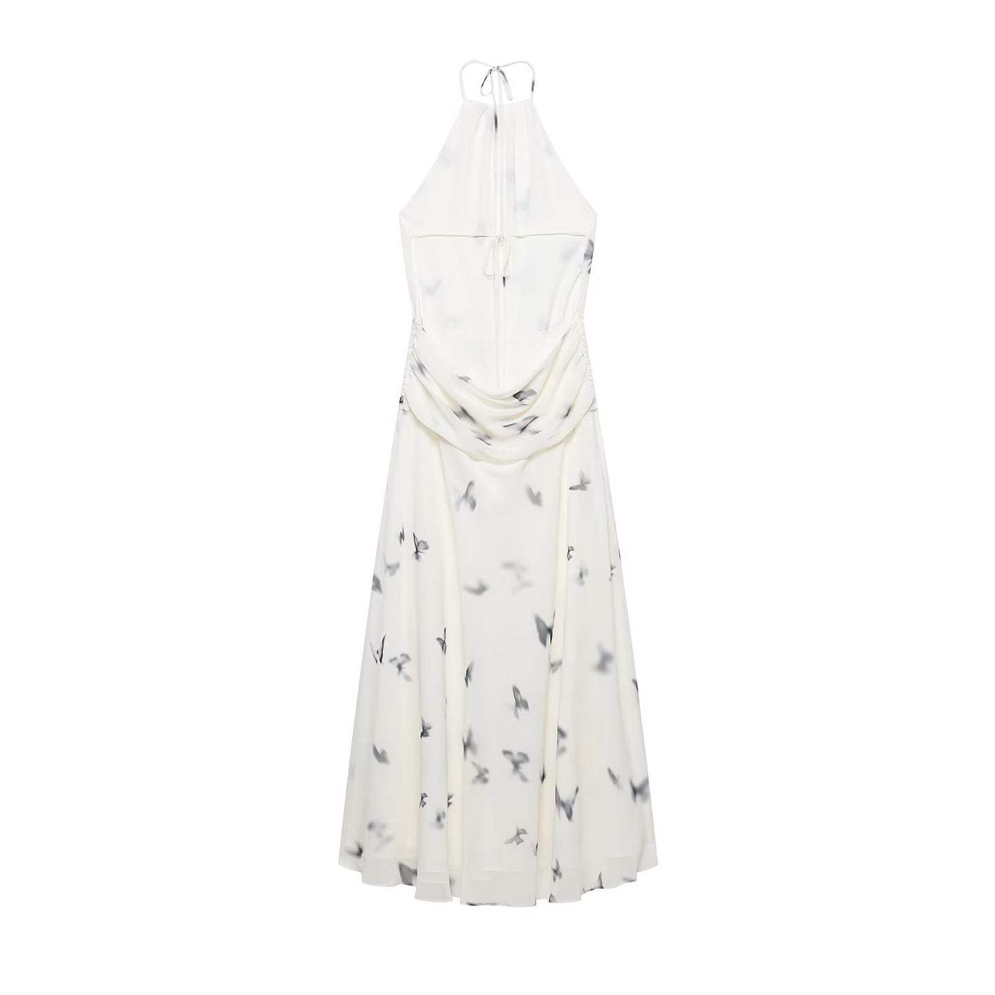 Printed Open Back Maxi Dress With Ties