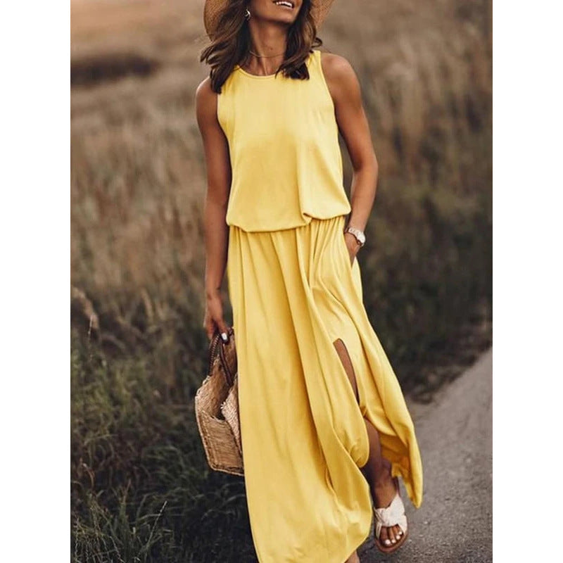 Yellow Lightweight polyester casual maxi dress