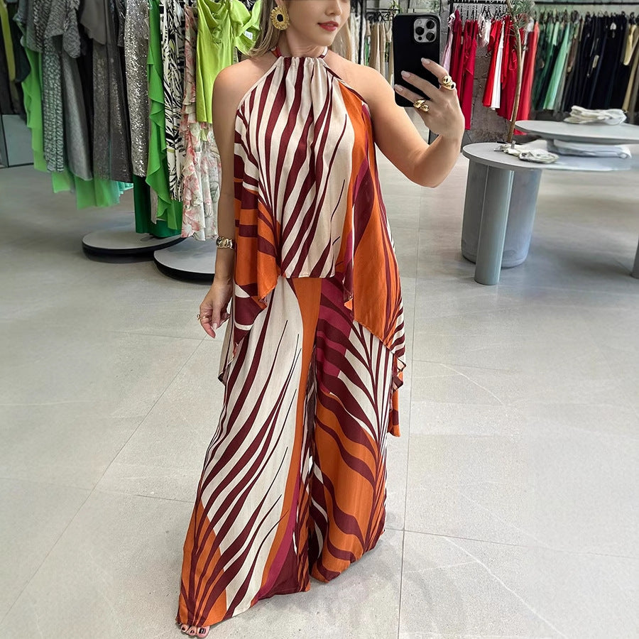 Printed Wide Leg Two Piece Set