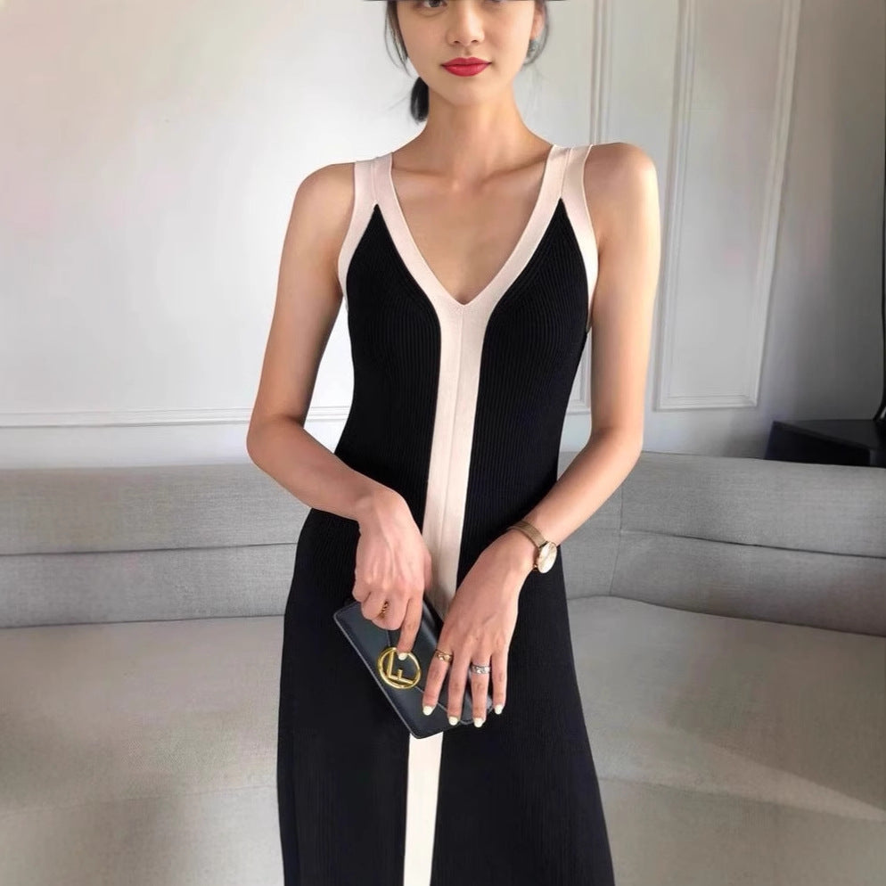V neck Long Spaghetti Strap Knitted Dress