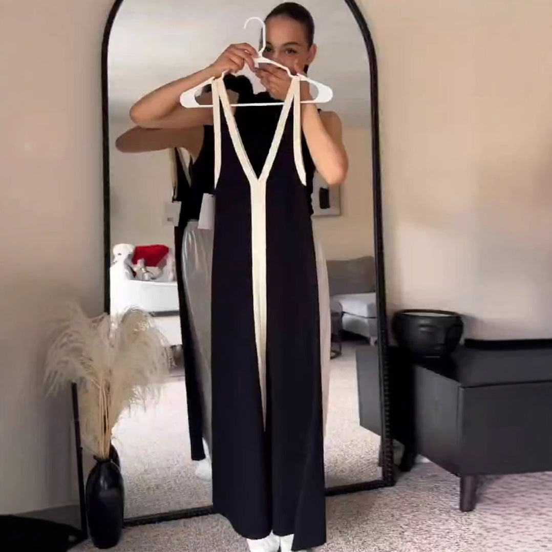 V neck Long Spaghetti Strap Knitted Dress