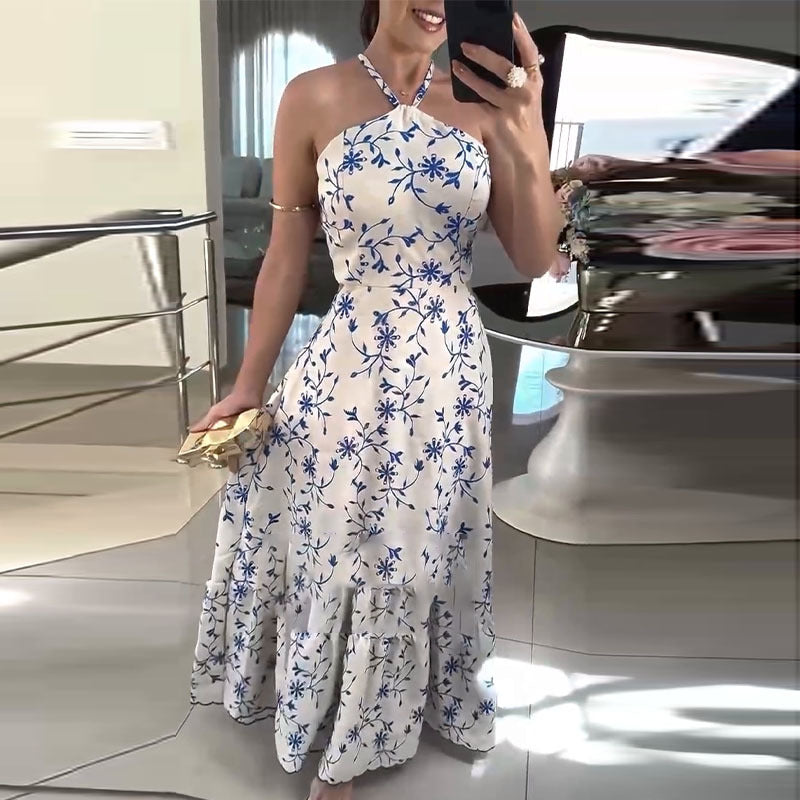 High-End Backless Halter Maxi Dress
