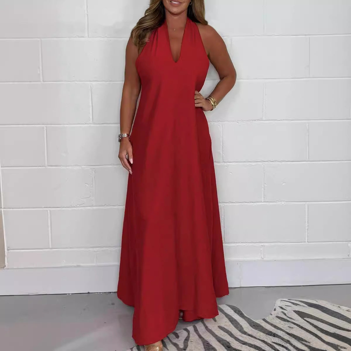 Deep V Plunge Neck T Shape Back Sleeveless Dress