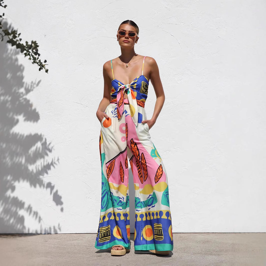 "Printed Waist-Tie Wide-Leg Jumpsuit"