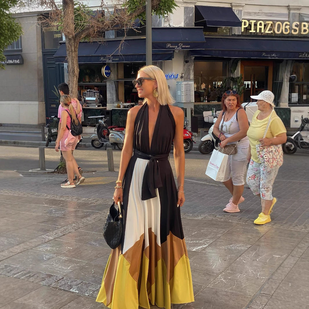 Celebrity Lace up Backless Sexy Large Swing Dress