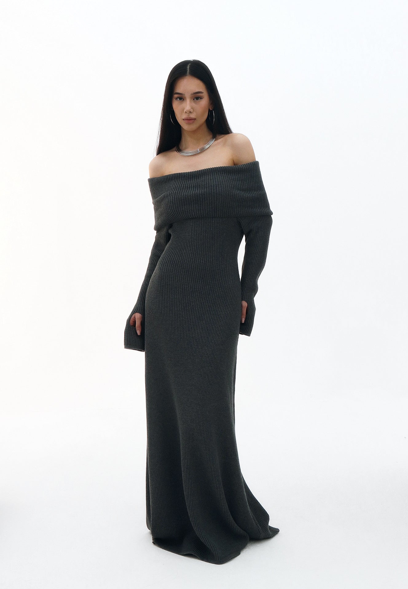 Formal Off Shoulder Solid Color Dress