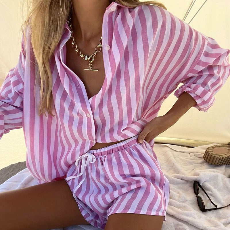 Two Piece Set Shorts Loose Striped Casual