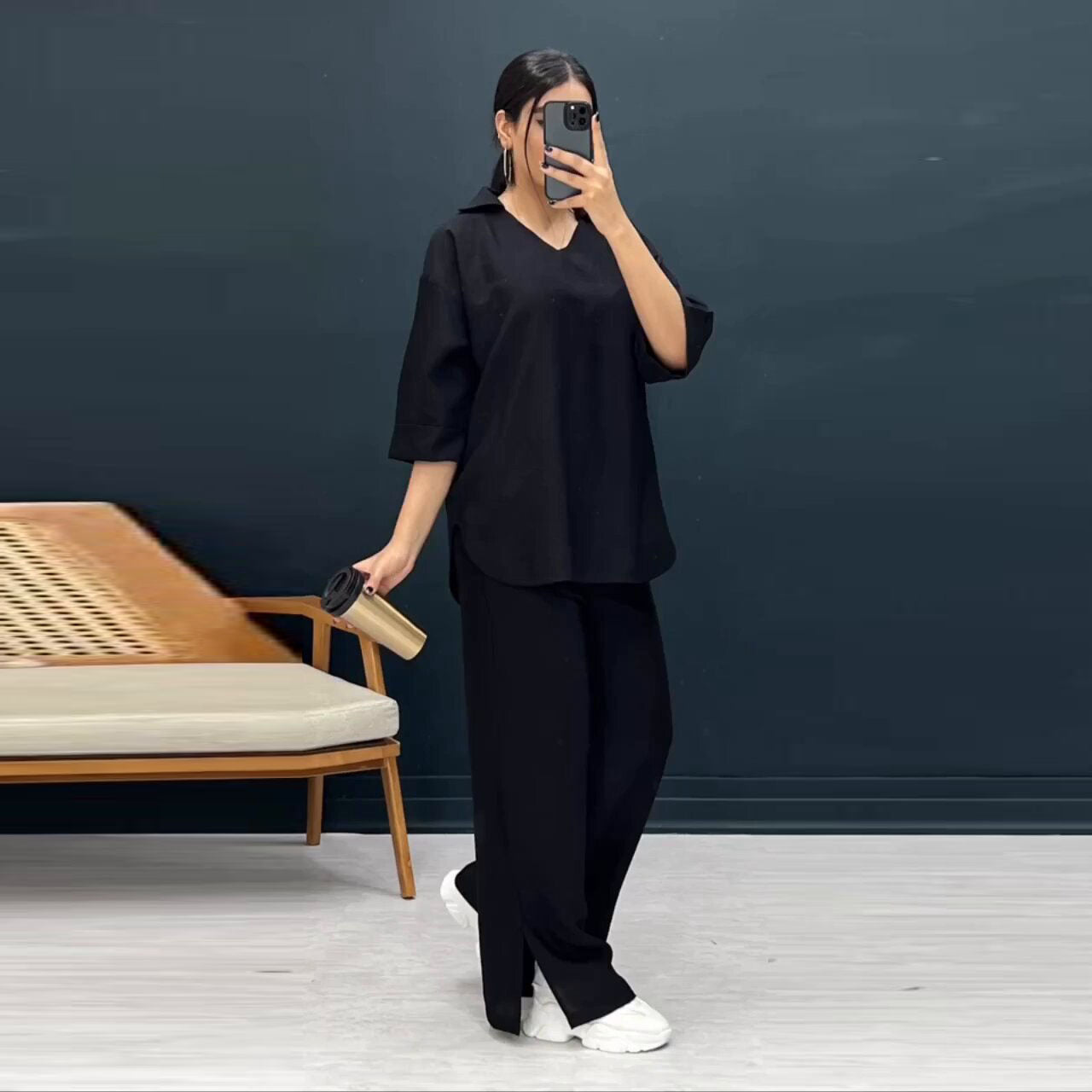 Loose Split Wide Leg Pants Set
