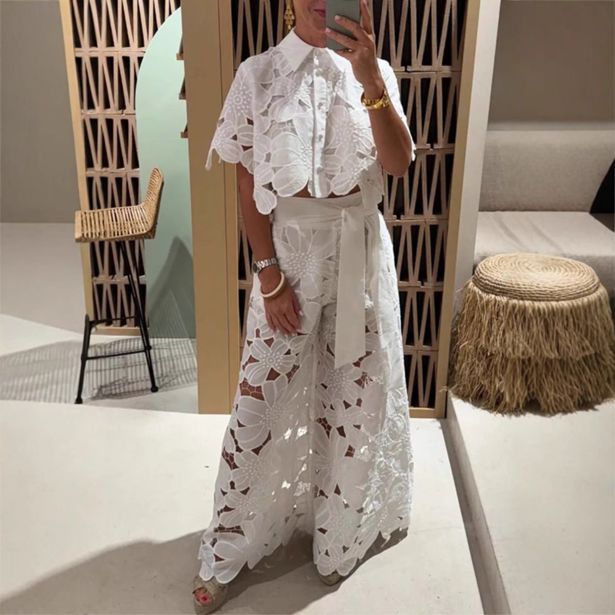 Solid Color Two Piece Set Wide Leg