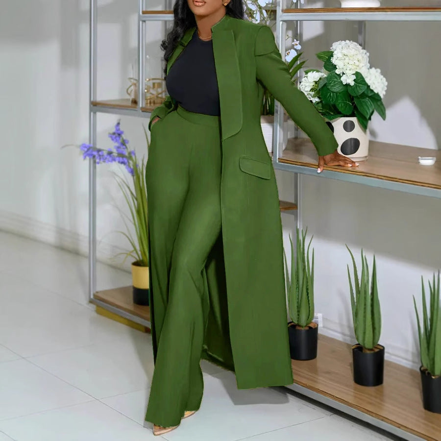 Solid Color Polo Collar Long Two Piece Set