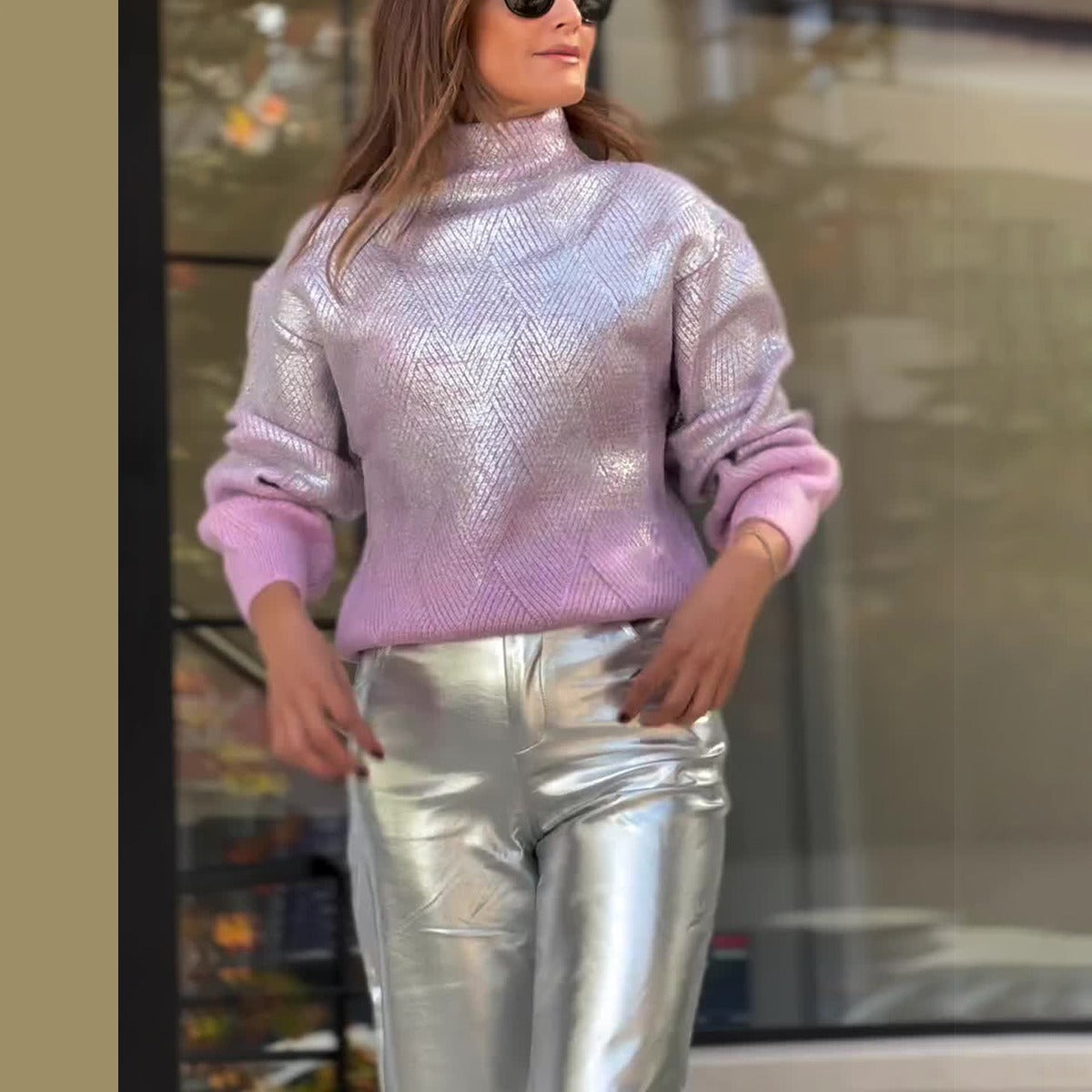 Gradient Plaid Turtleneck Sweater