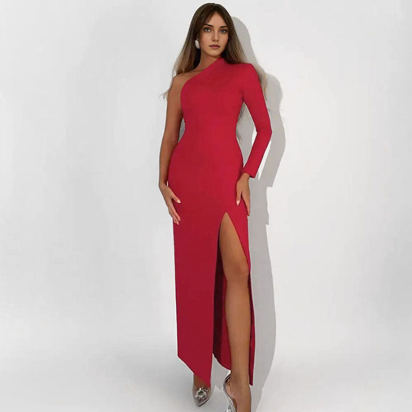 Knitted High Waist Slit Dress