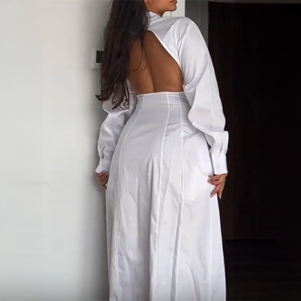 Backless Waist Trimming Solid Color Maxi Dress