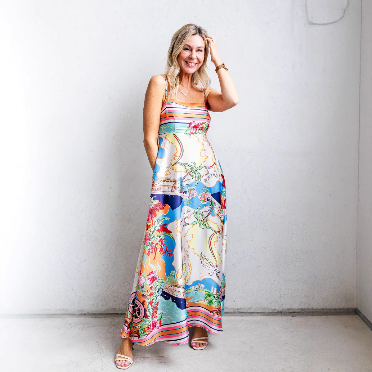 Summer High Waist Print Vacation Large Swing Dress