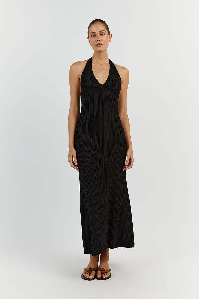 V Neck Slimming Knitted Long Backless Dress