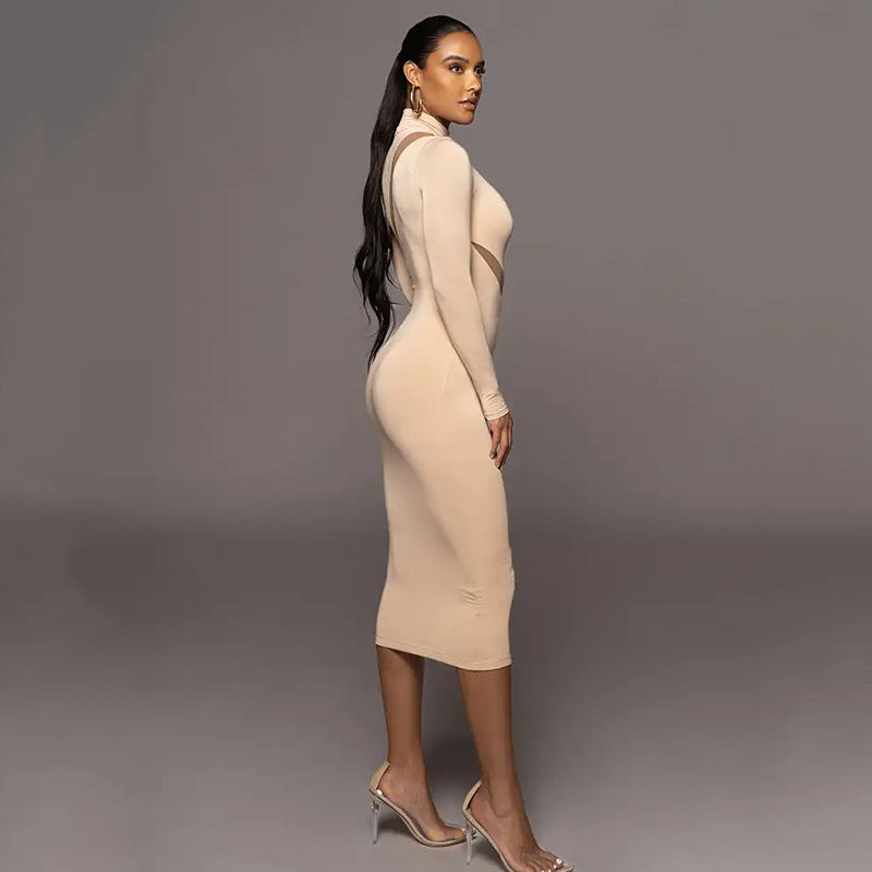 Round Neck Long Sleeve Stitching Dress