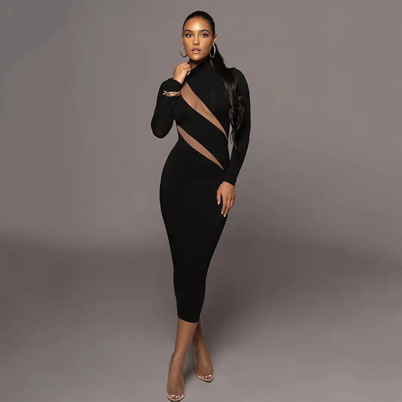 Round Neck Long Sleeve Stitching Dress