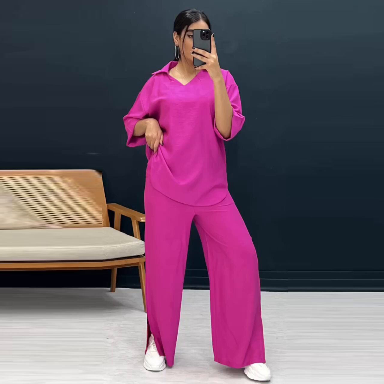 Loose Split Wide Leg Pants Set