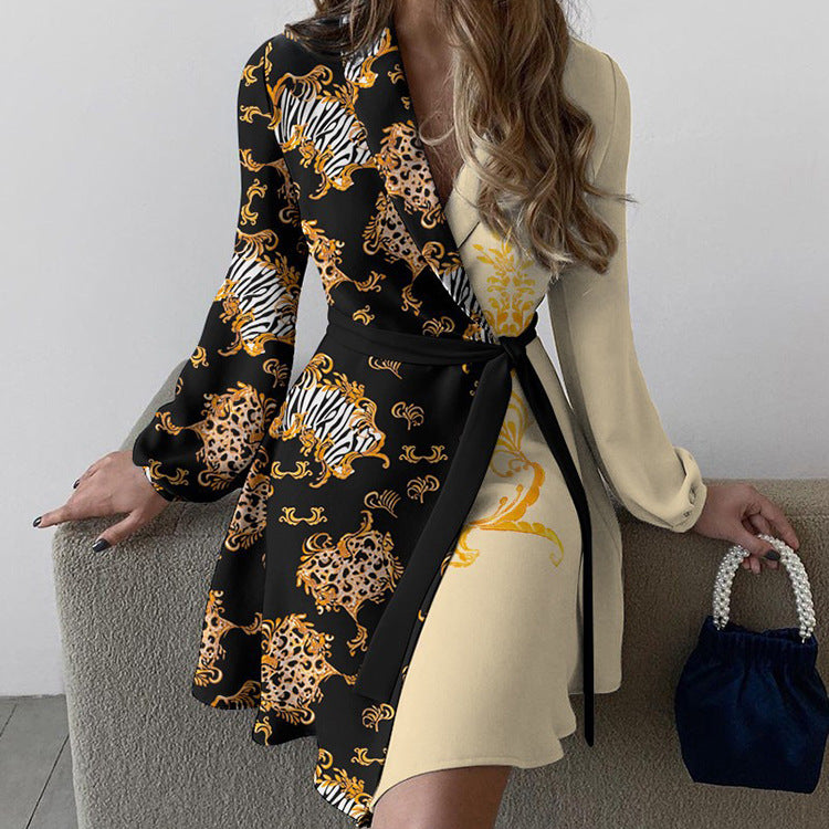 One Piece Color Matching Short Long Sleeve Dress