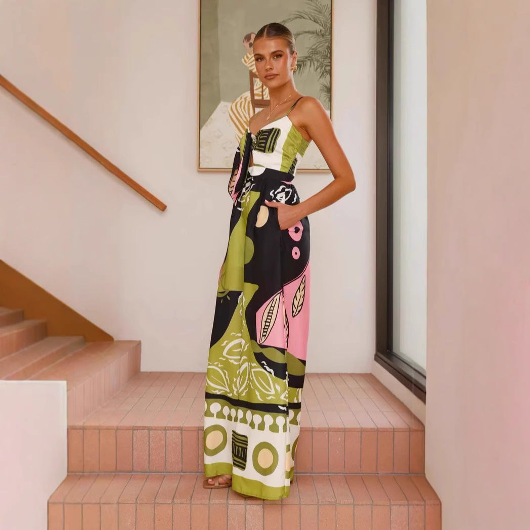 "Sexy Printed Cropped Wide-Leg Jumpsuit"
