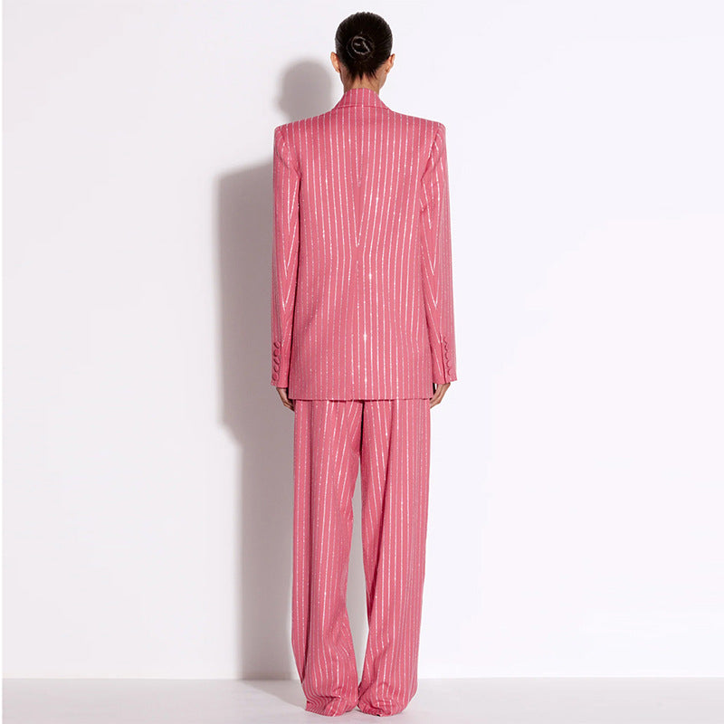 Loose-Fit Rhinestone Blazer and Trousers Set