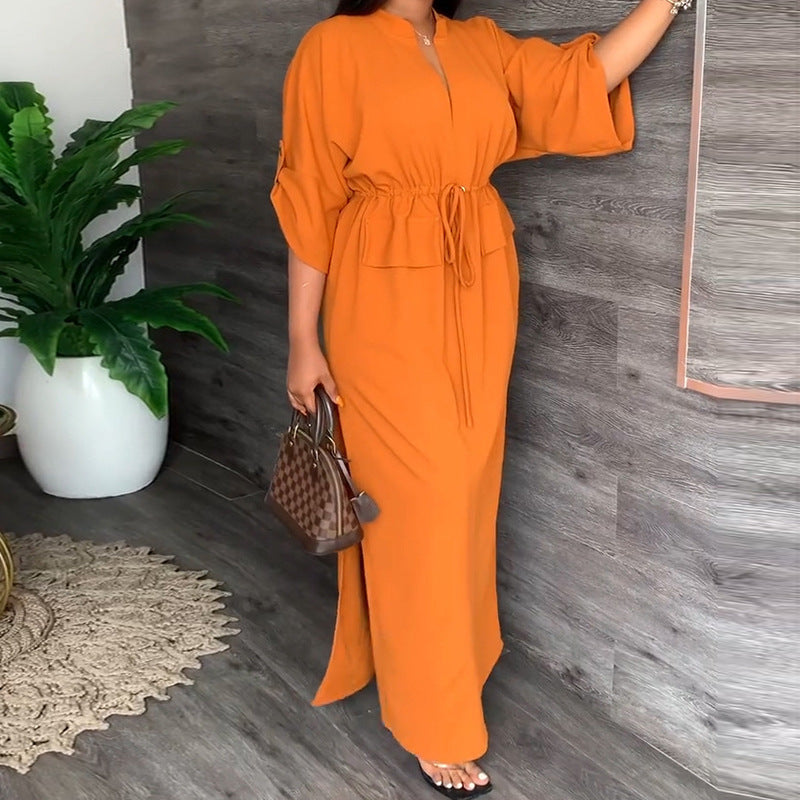 Solid Color Dress Casual Split