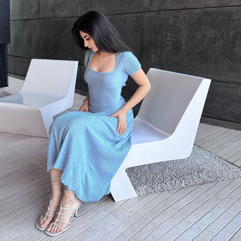 Chic polyester A-line dress with regular short sleeves for daily wear