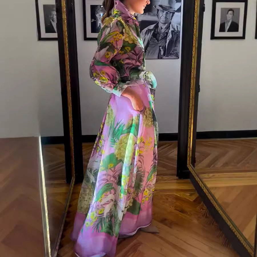 Printed Elegant Long Sleeve Skirt Two Piece Set