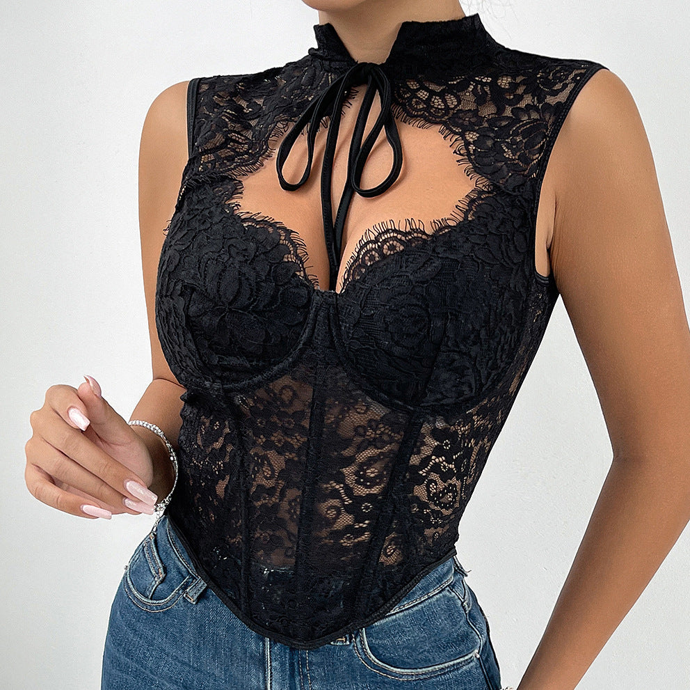 Transparent Mesh Corset Top