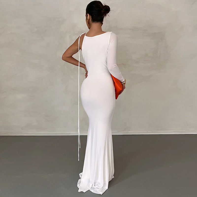 Solid Color One Shoulder Slim Dress