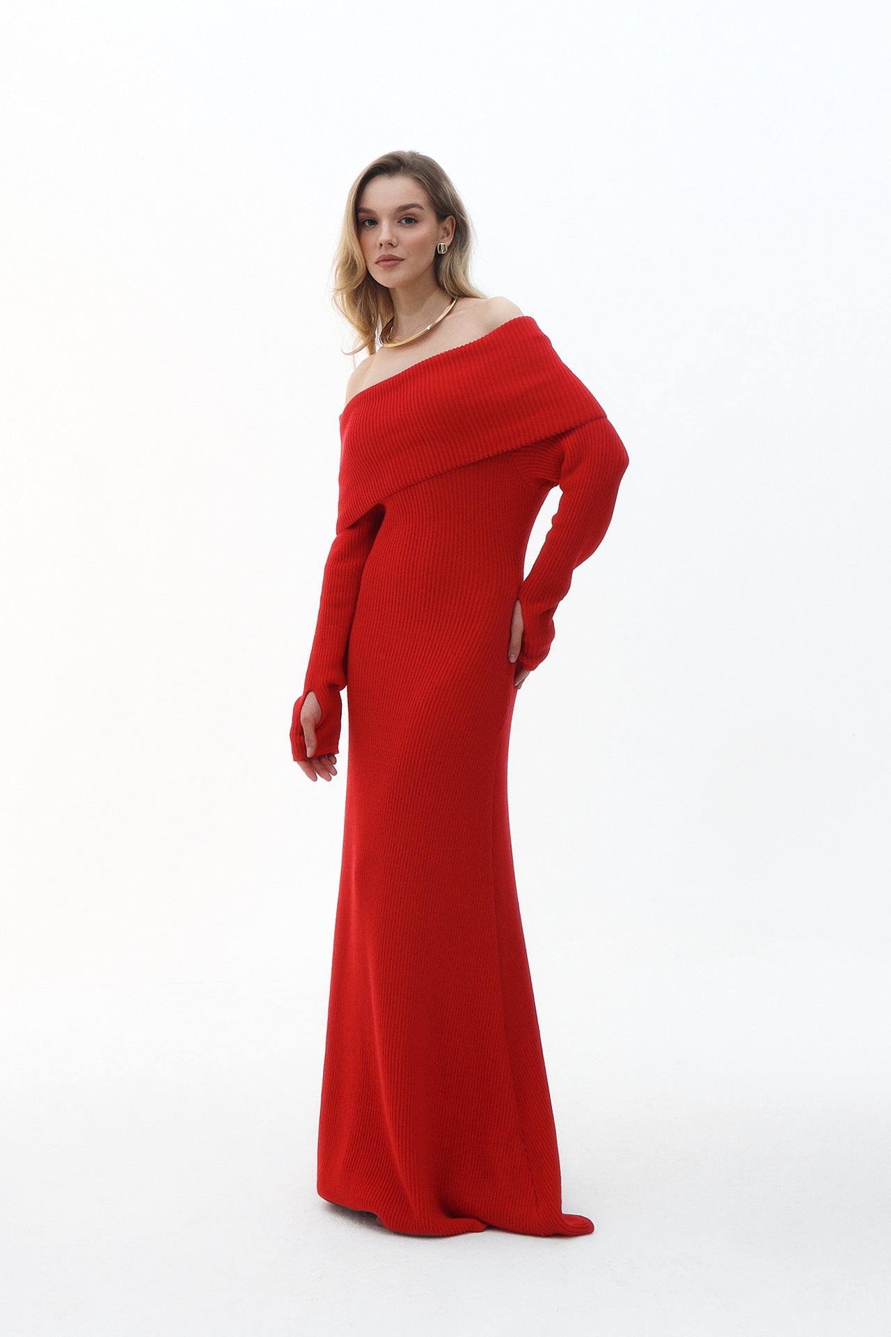 Formal Off Shoulder Solid Color Dress