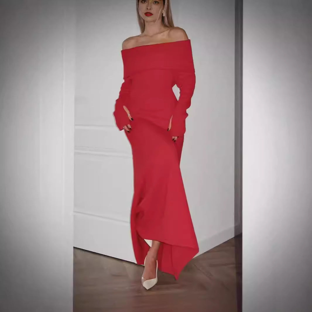 Formal Off Shoulder Solid Color Dress