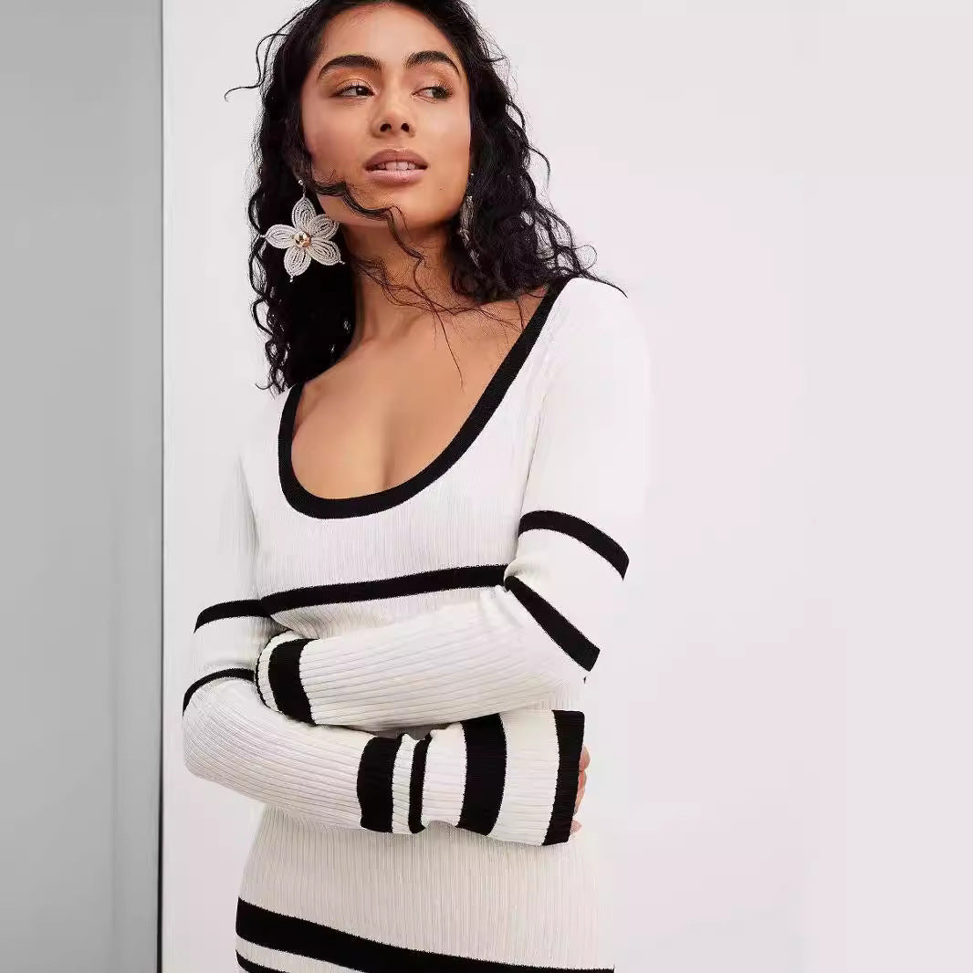 Slim Fit Woolen Striped Knitted Dress