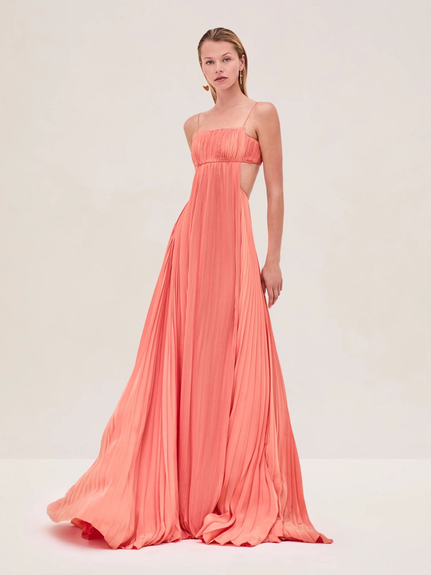Red Sexy elegant polyester maxi dress with spaghetti straps and cutout detail