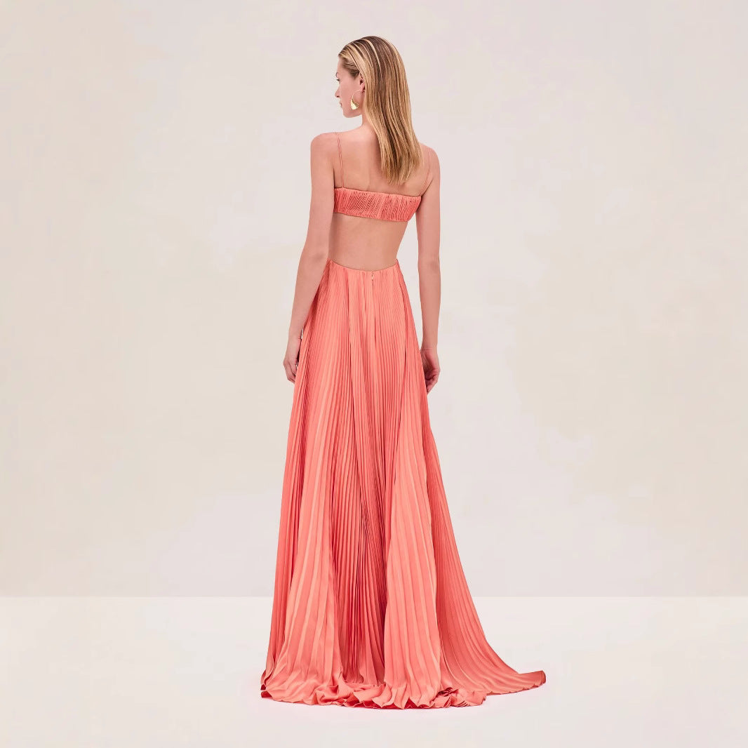 Seasonless polyester maxi dress with stylish cutouts and zipper