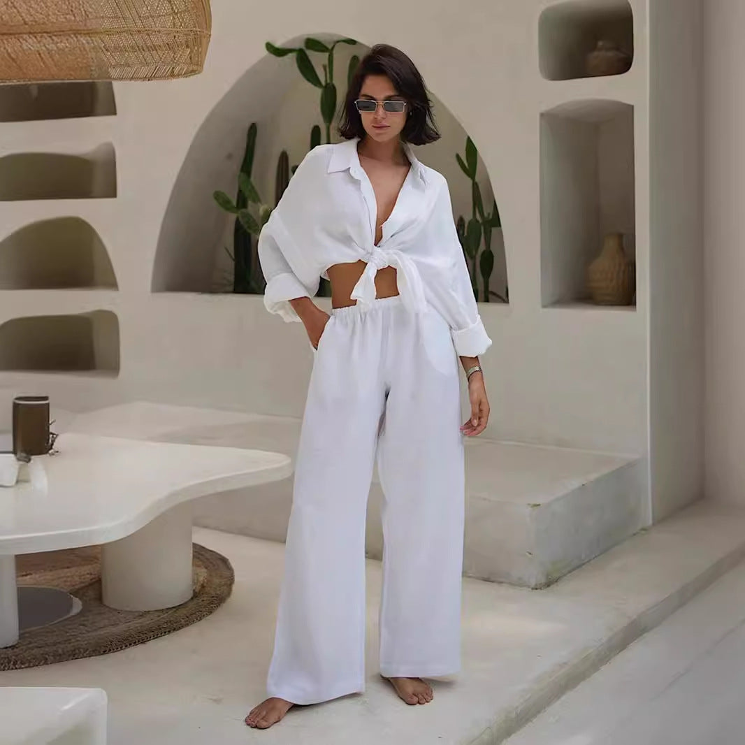 Long Sleeved Trousers Set Cotton Loose Casual